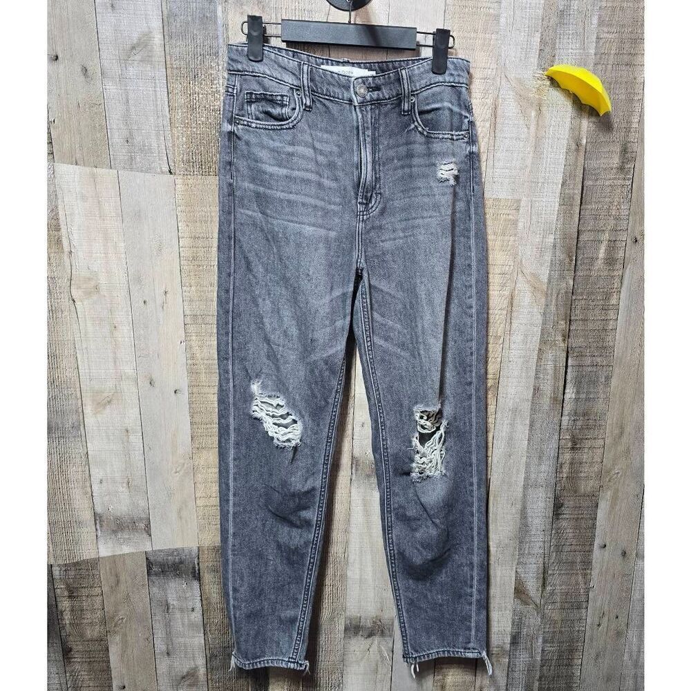 Hidden Jeans Zoey Mom Tapered Jean in Faded Gray 25 Distressed Ripped